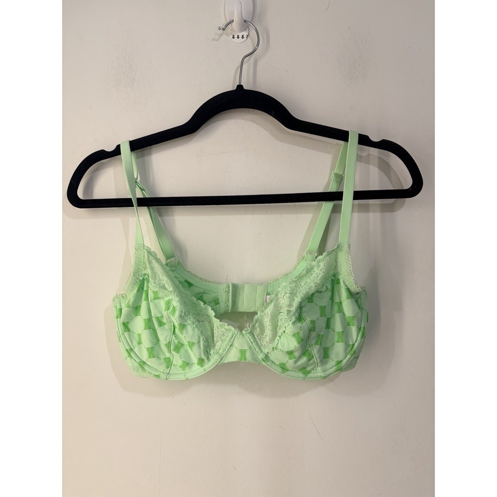Savage X Fenty 32DD Green Lace Underwire Balconette Demi Bra Lingerie
